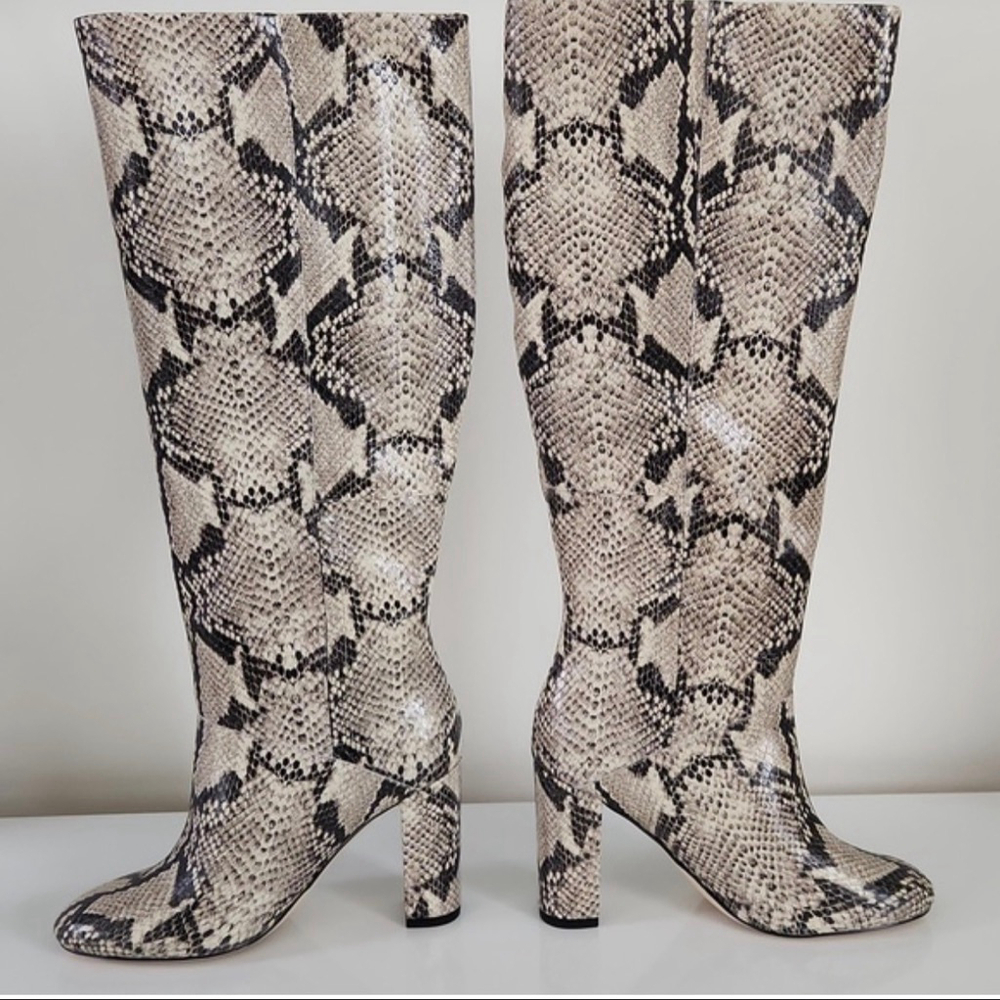 Cole Haan Snakeskin coastal Cowgirl Chic Mobwife Tall Chunky Heel Boots size 8.5 - Picture 6 of 10